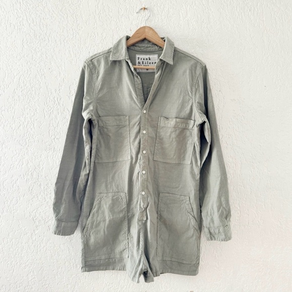 Frank & Eileen Ireland Playsuit Romper Small Green Cotton Linen Minimalist Chic - Picture 6 of 15